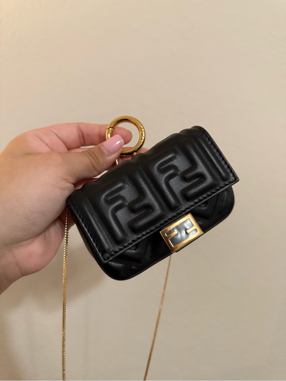 Fendi Nappa Matisse FF Embossed Nano Baguette Charm Black mini bag